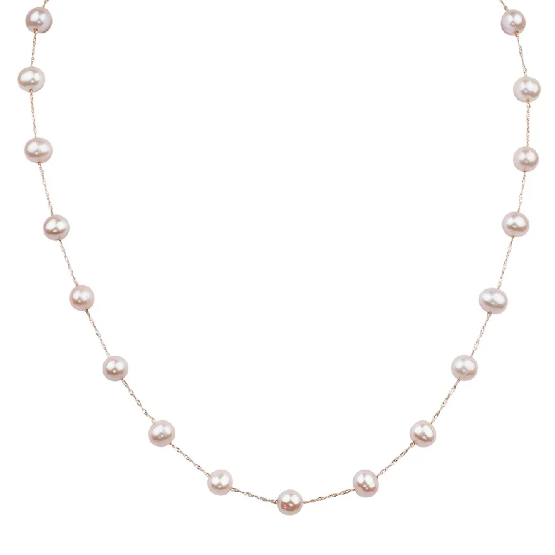 14K Rose Gold 6-6.5mm Pink Freshwater Pearl Station Necklace