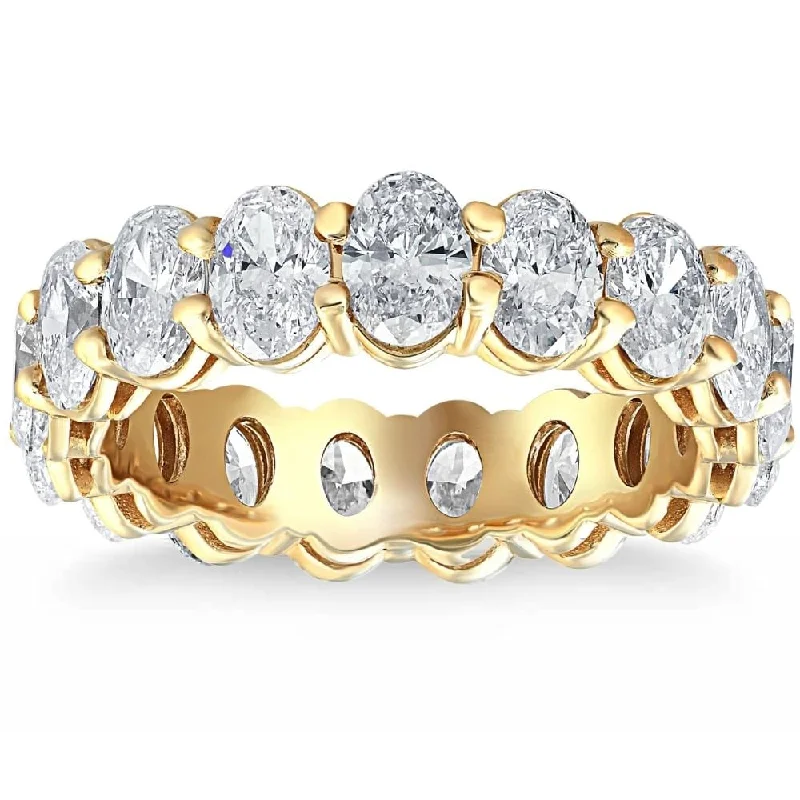 6 Ct TW Oval Cut Moissanite Eternity Ring Yellow Gold Womens Wedding Band