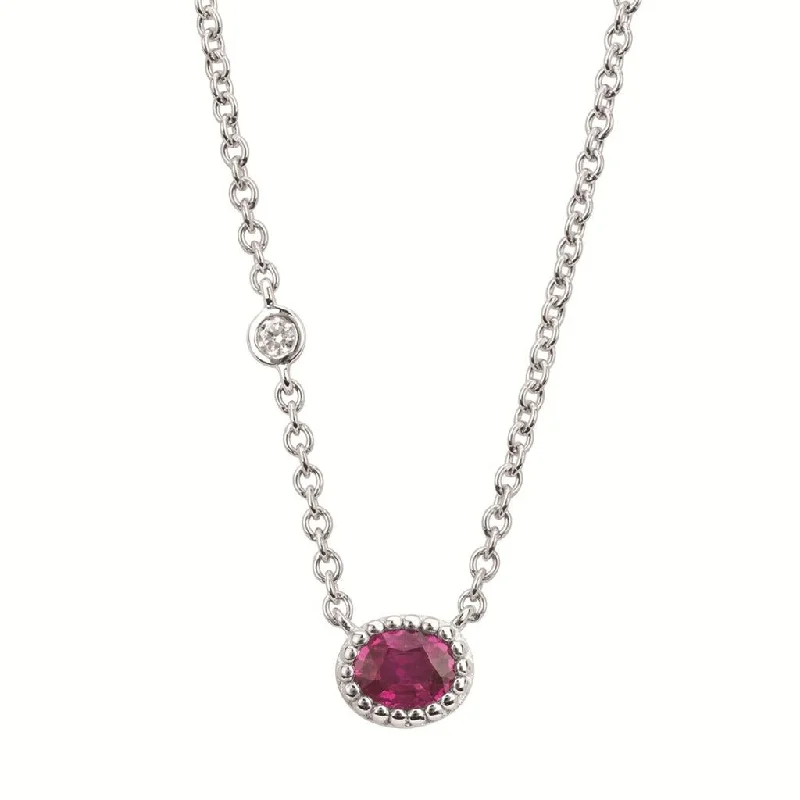 14K White Gold 0.48ctw Oval Ruby & Diamond Necklace