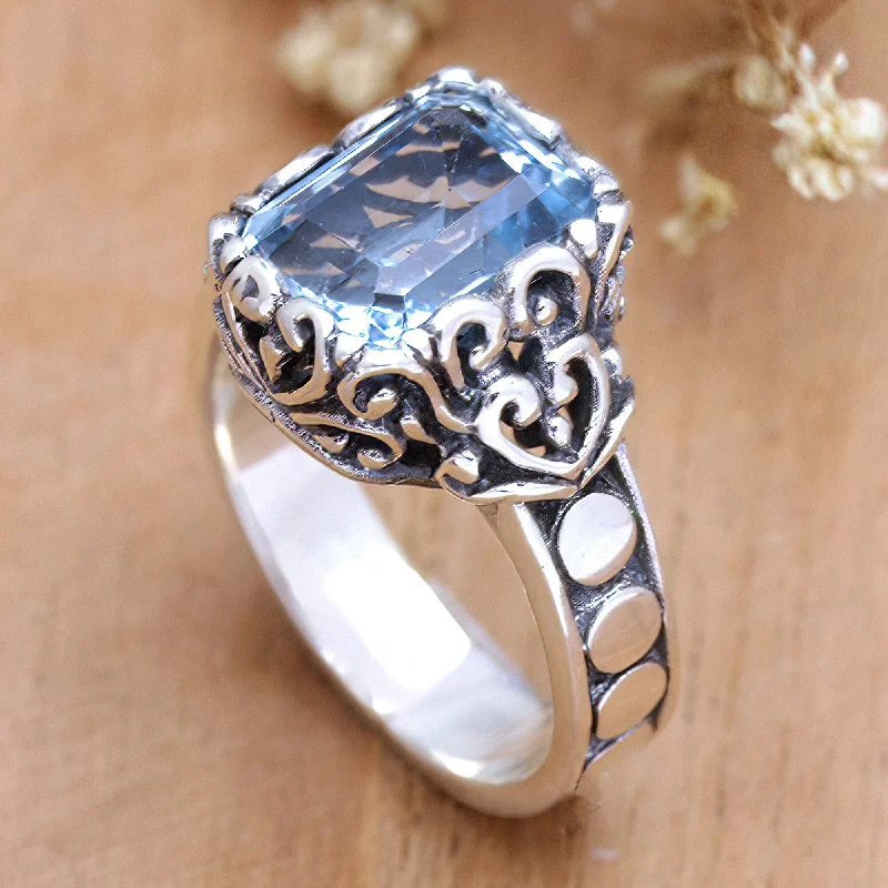 Novica Handmade Shimmering Fantasy Blue Topaz Cocktail Ring