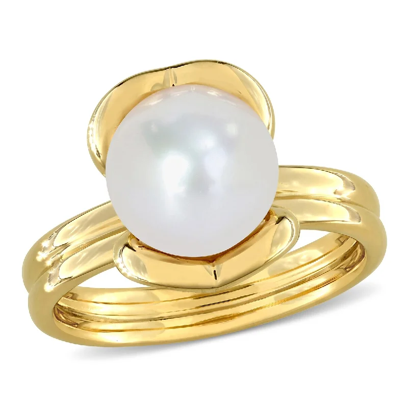 Miadora 9-9.5mm Cultured Freshwater Pearl Solitaire Ring in 14k Yellow Gold