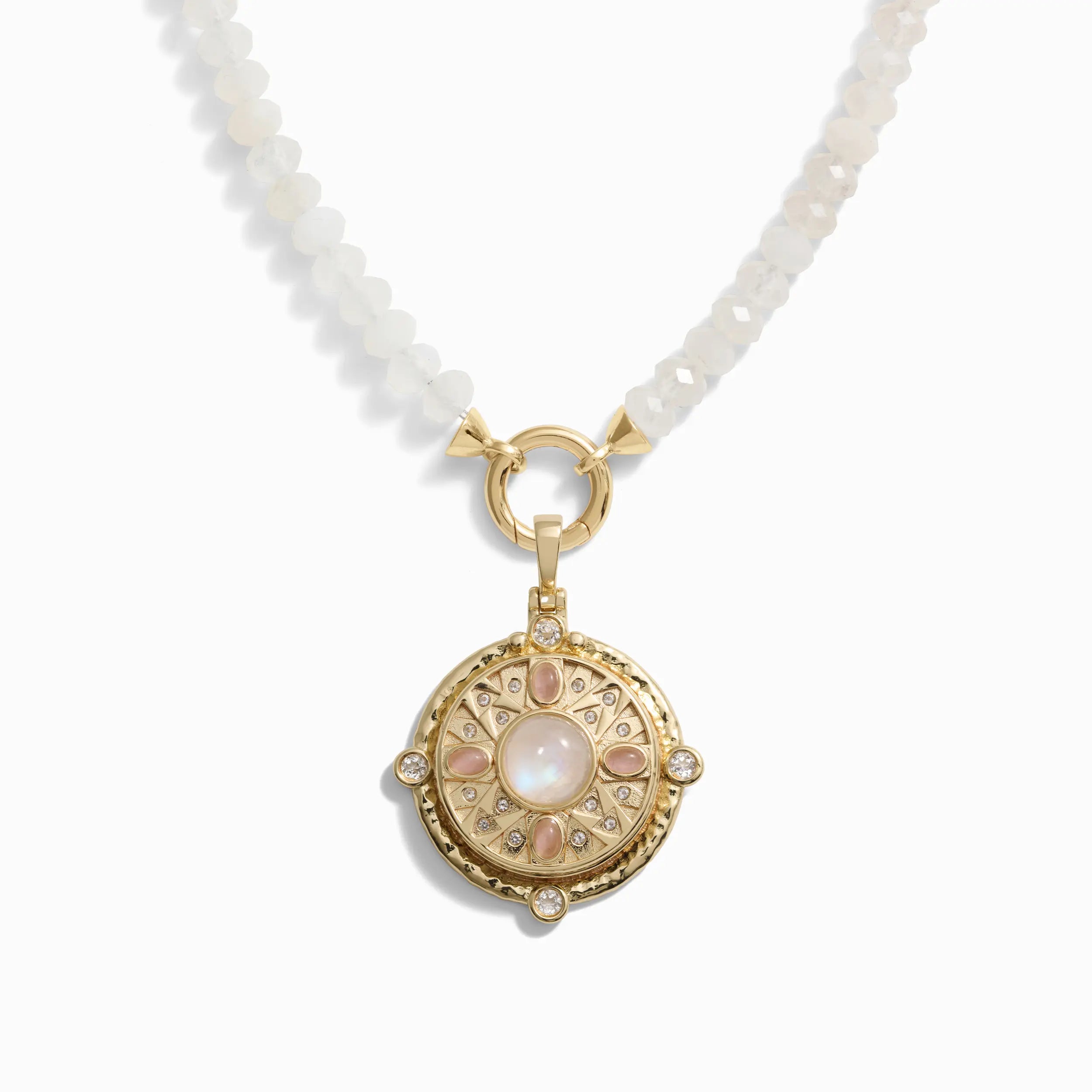 Pink Manifestation Locket Moonstone Charm Necklace