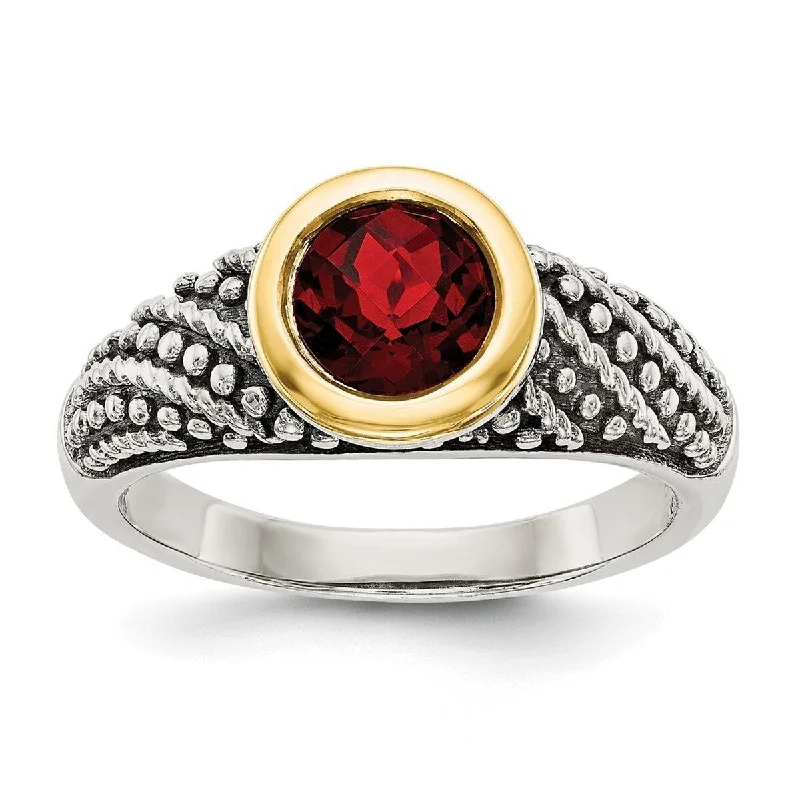 Curata 925 Sterling Silver Bezel Polished With 14k Garnet Ring