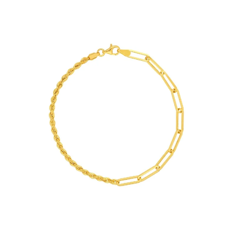 14K Yellow Gold 50/50 Paperclip and Rope Bracelet