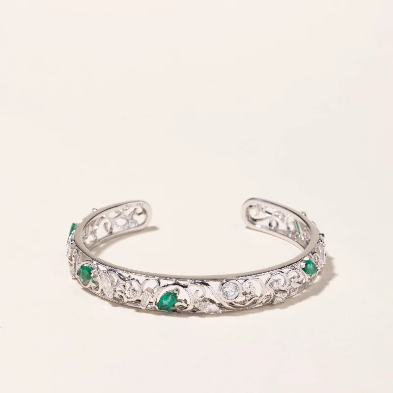 18k White Gold Emerald & Diamond Bracelet | 1.46ctw, 1.91ctw | 7"