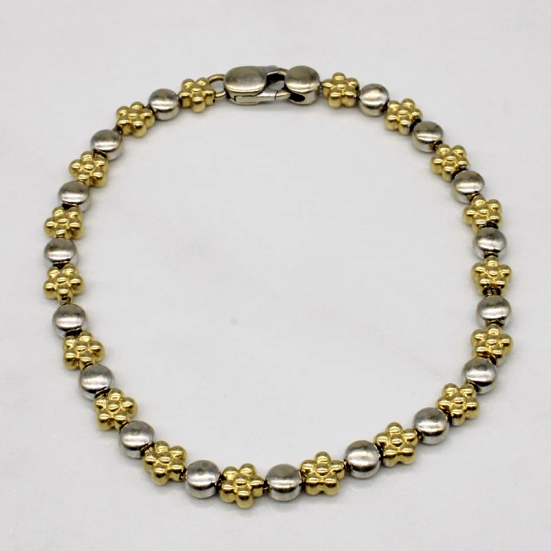 18k Two Tone Gold Flower Bracelet | 7.5" |