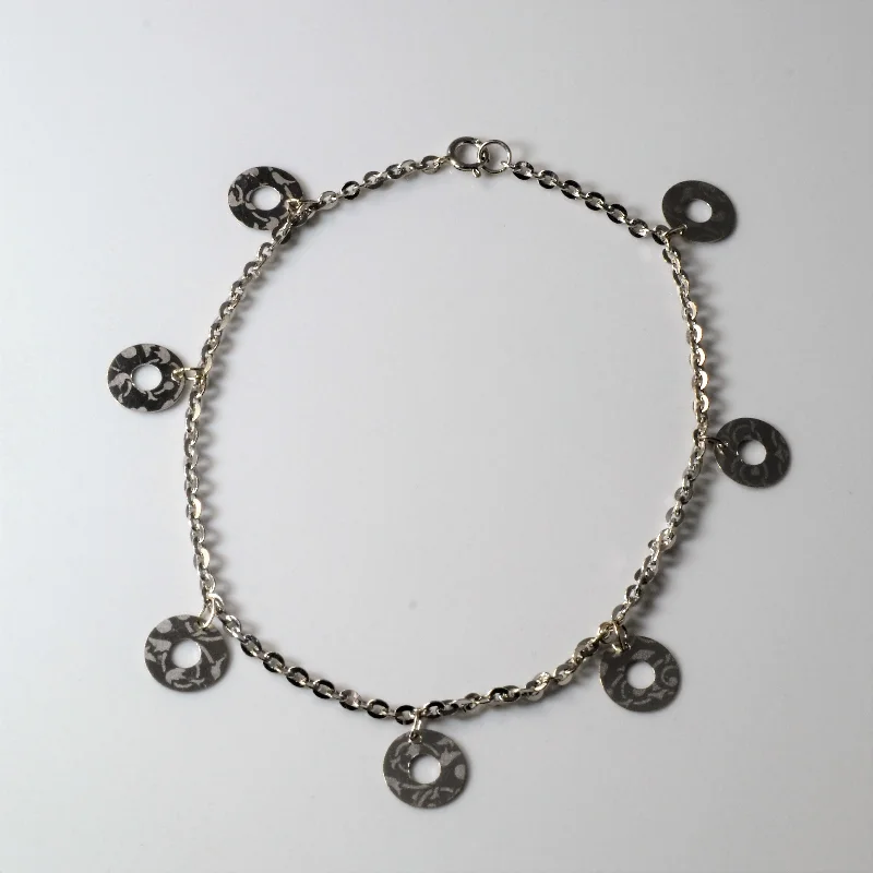 18k White Gold Patterned Disc Bracelet | 7" |