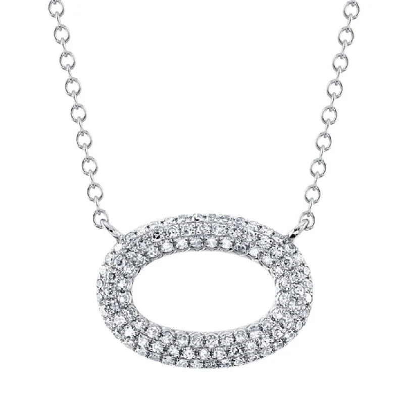 14K White Gold 0.23ctw Diamond Cluster Oval Necklace by Shy Creation