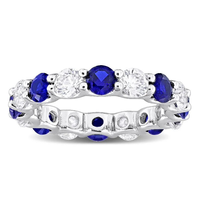 Miadora 5ct TGW Created Blue Sapphire and Created White Sapphire Eternity Ring in Sterling Silver