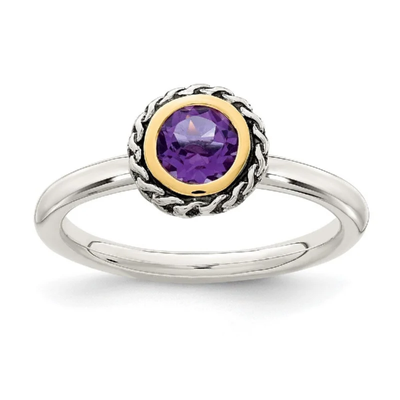 Curata 925 Sterling Silver With 14k Polished Amethyst Ring