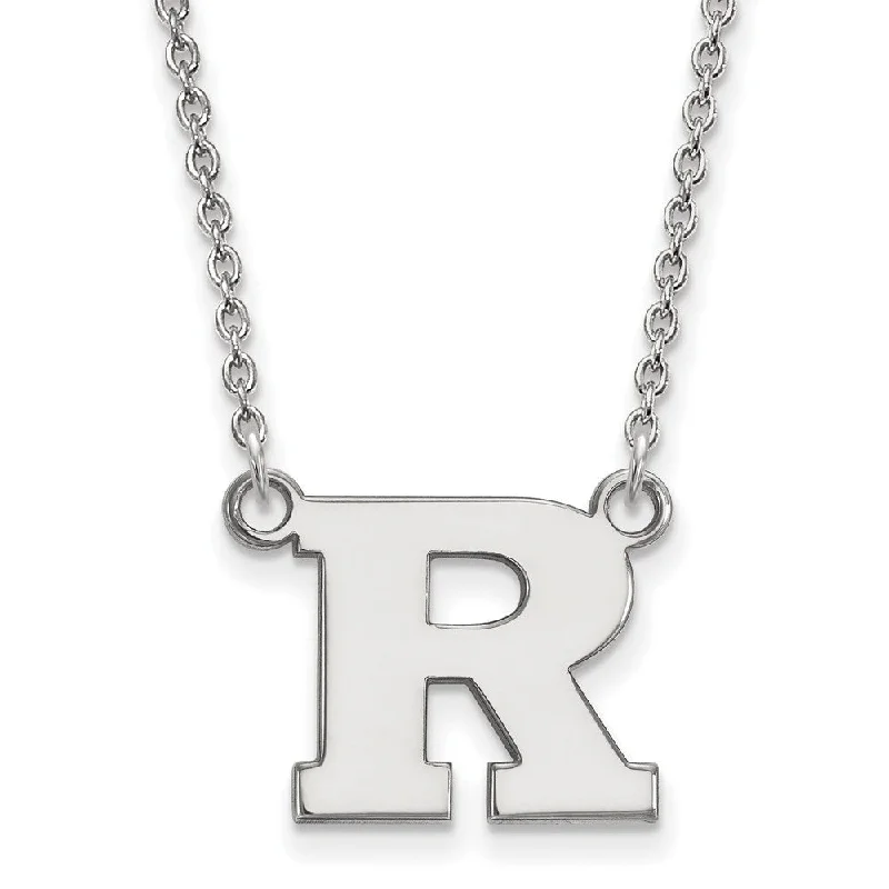 14k White Gold Rutgers Small Initial R Pendant Necklace