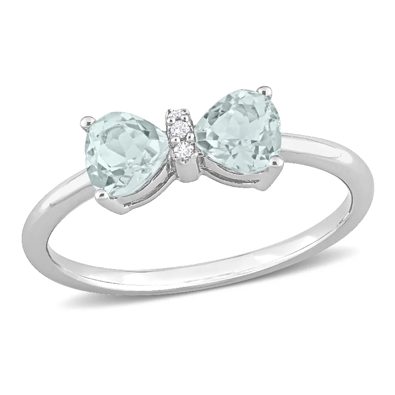 Miadora 3/4ct TGW Aquamarine and Diamond Accent Bow Ring in 10k White Gold