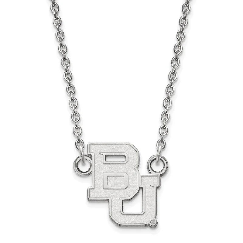 14k White Gold Baylor U Small 'BU' Pendant Necklace