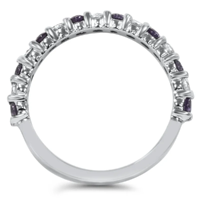 1/2ct Alexandrite & Diamond Half Eternity Ring White Gold SZ5 (Not Enhanced)