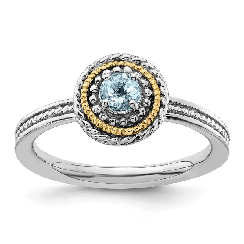 Curata 2.25mm 925 Sterling Silver Polished Prong set and 14k Stackable Expressions 925 Sterling Silver Aquamarine Ring