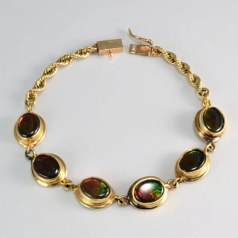 Bezel Set Ammolite Chain Bracelet | 6.5''|