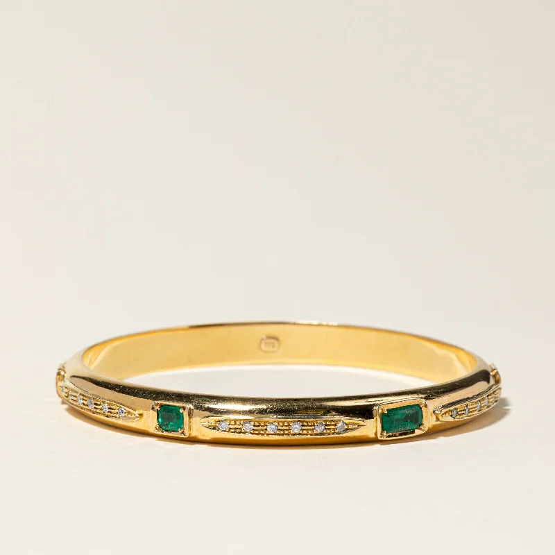 18K Yellow Gold Emerald & Diamond Bangle | 0.55ctw, 2.81ctw | 7.75" |