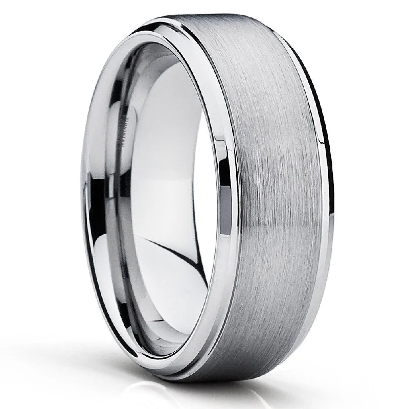 8Mm Silver Tungsten Wedding Ring Comfort Fit CobaltFree Anniversary Band