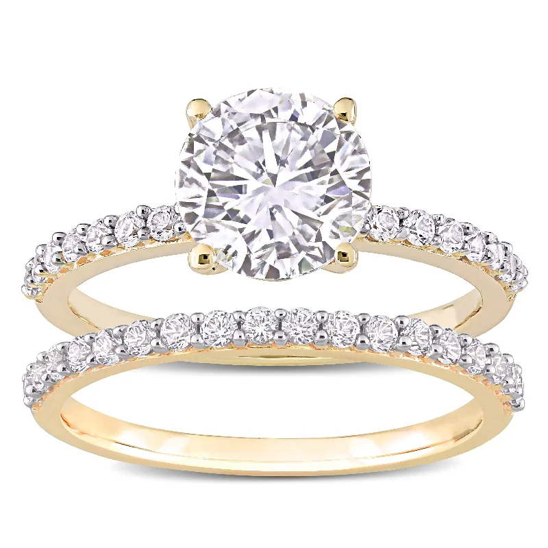 Miadora Created White Sapphire Solitaire Bridal Ring Set in 10k Yellow Gold