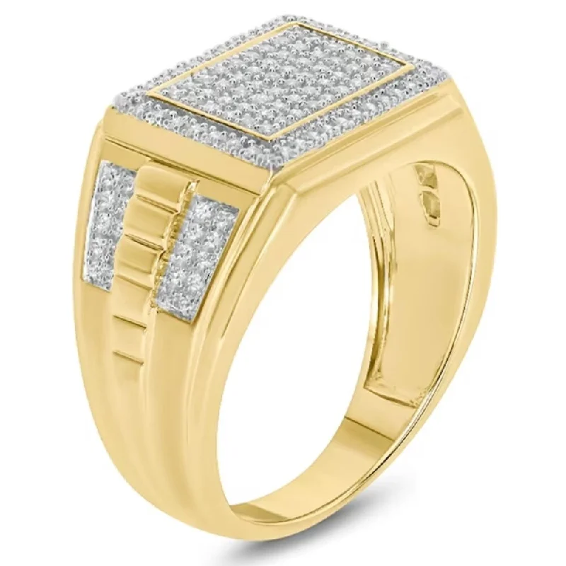 1/2Ct TW Diamond Men's Ring Yellow Gold 9mm Wide