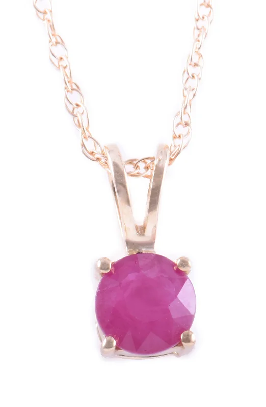 14K Yellow Gold 5mm Ruby Solitaire Necklace