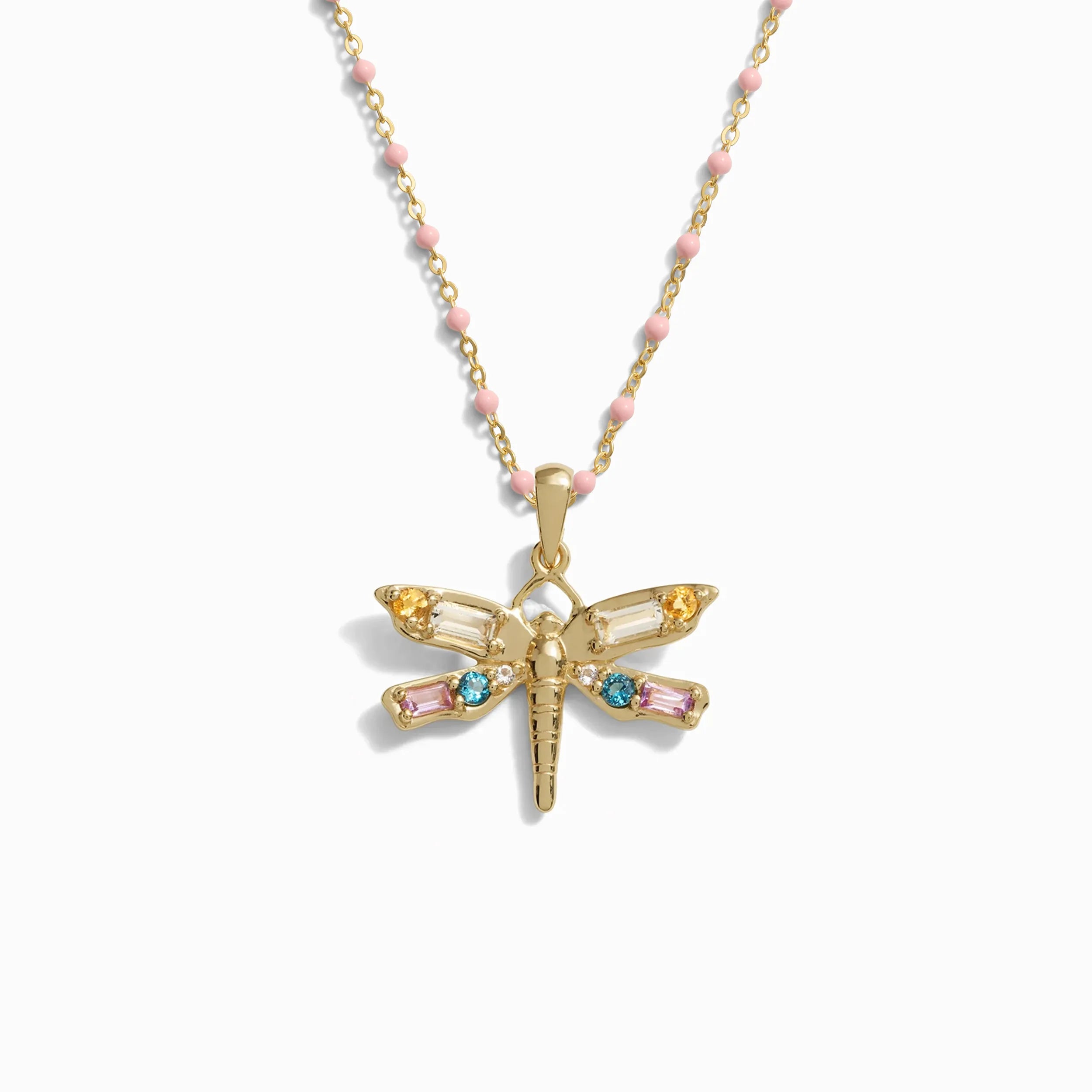 Lucky Dragonfly Blush Enamel Necklace