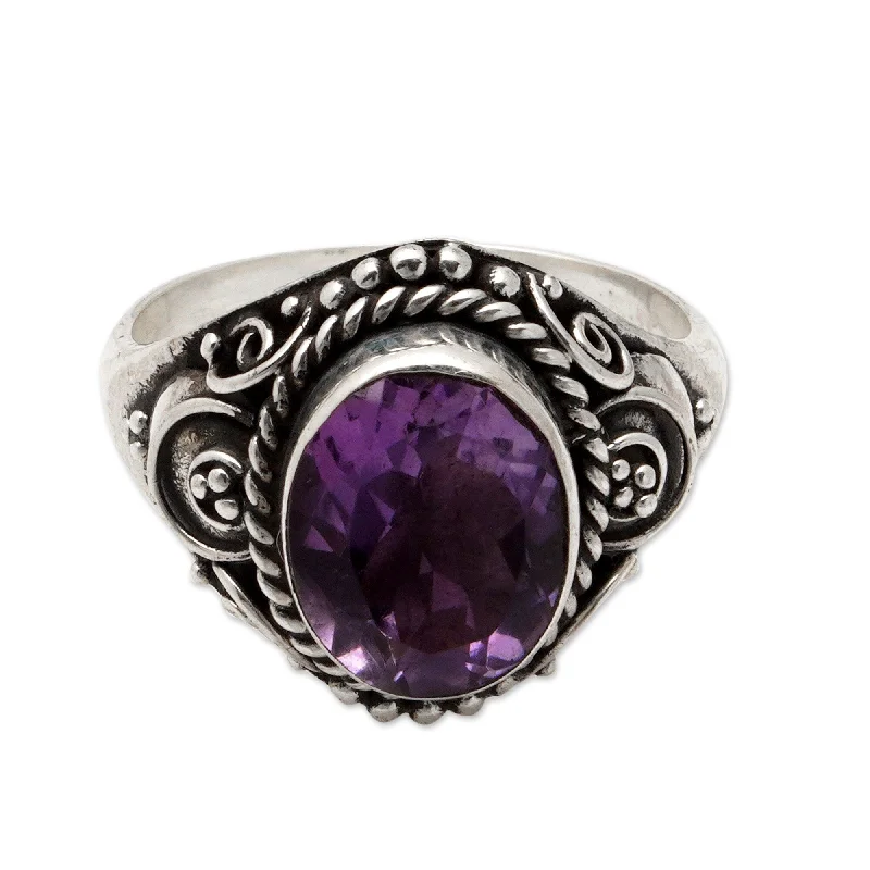 Novica Handmade Sparkling Marvel Amethyst Cocktail Ring