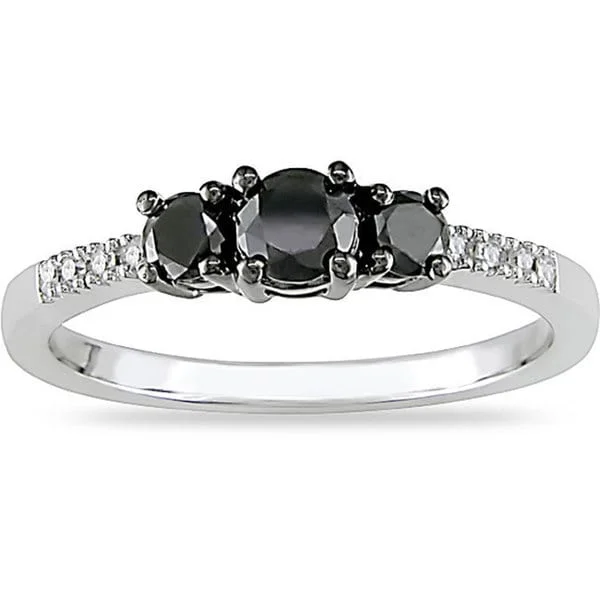 Miadora 10k Gold 1/2ct TDW Black and White Diamond Three Stone Ring