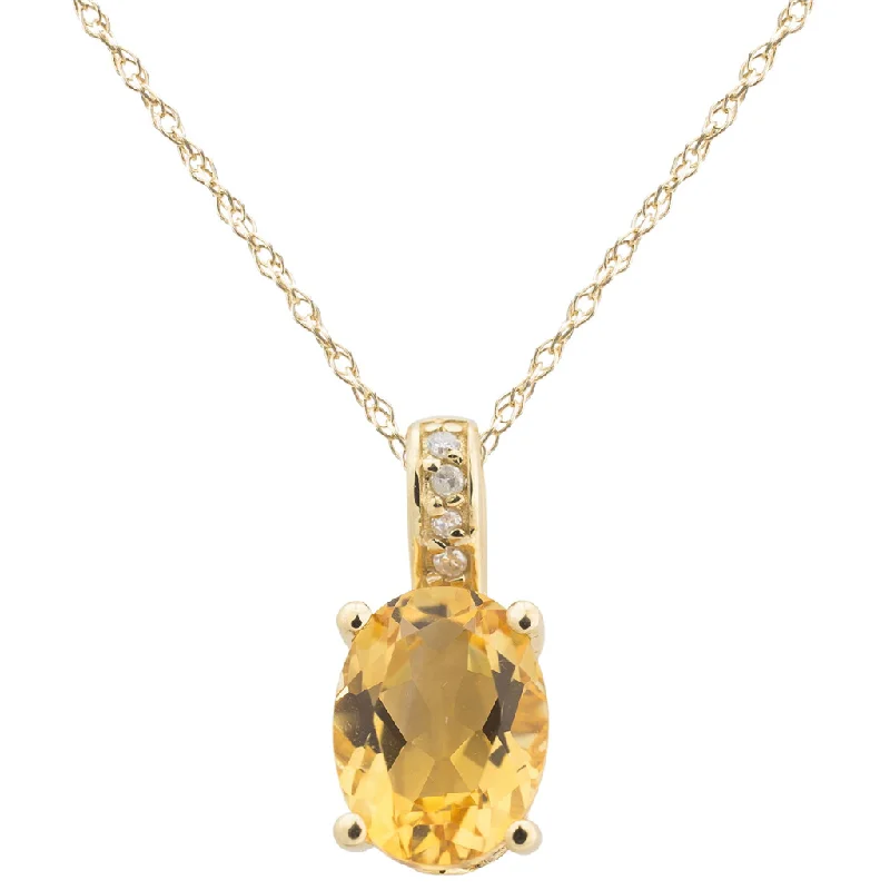 14K Yellow Gold 1.21ctw Oval Citrine & Diamond Drop Necklace