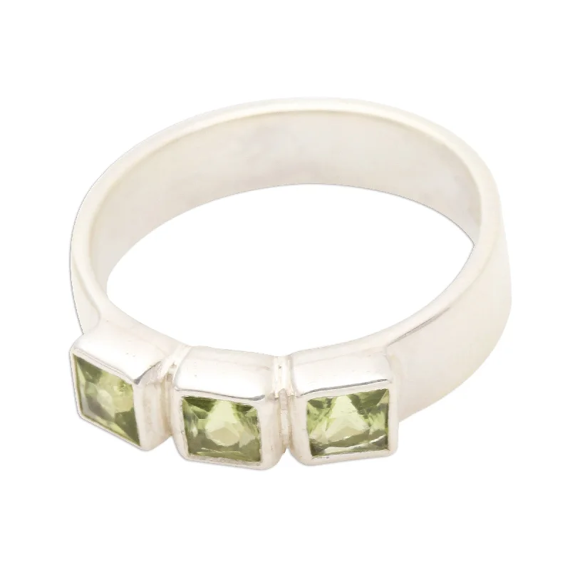 Novica Handmade Spring Trio Peridot Cocktail Ring