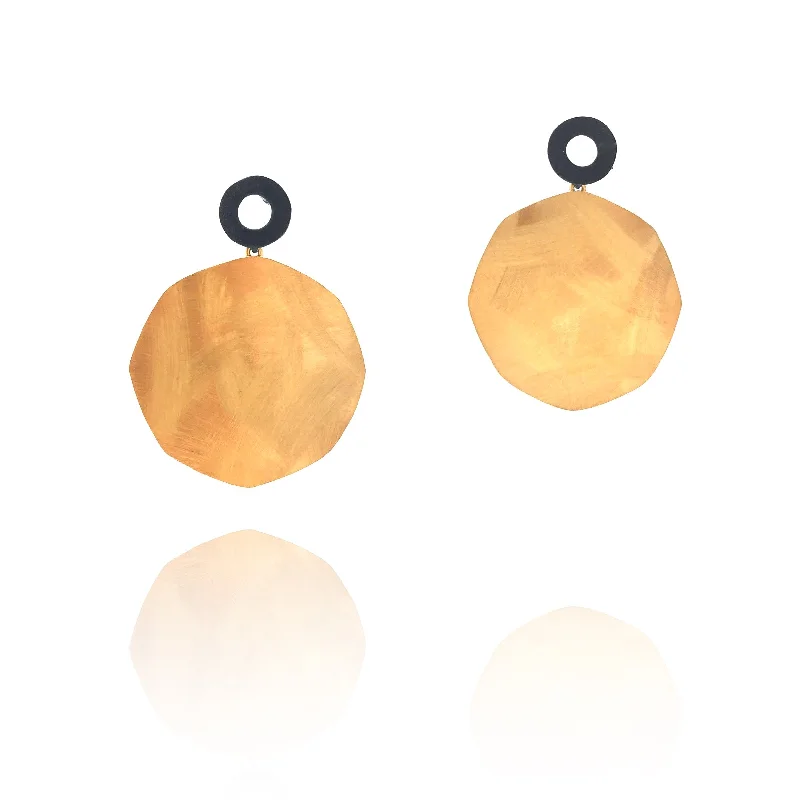 Gold and Black Disc Earrings