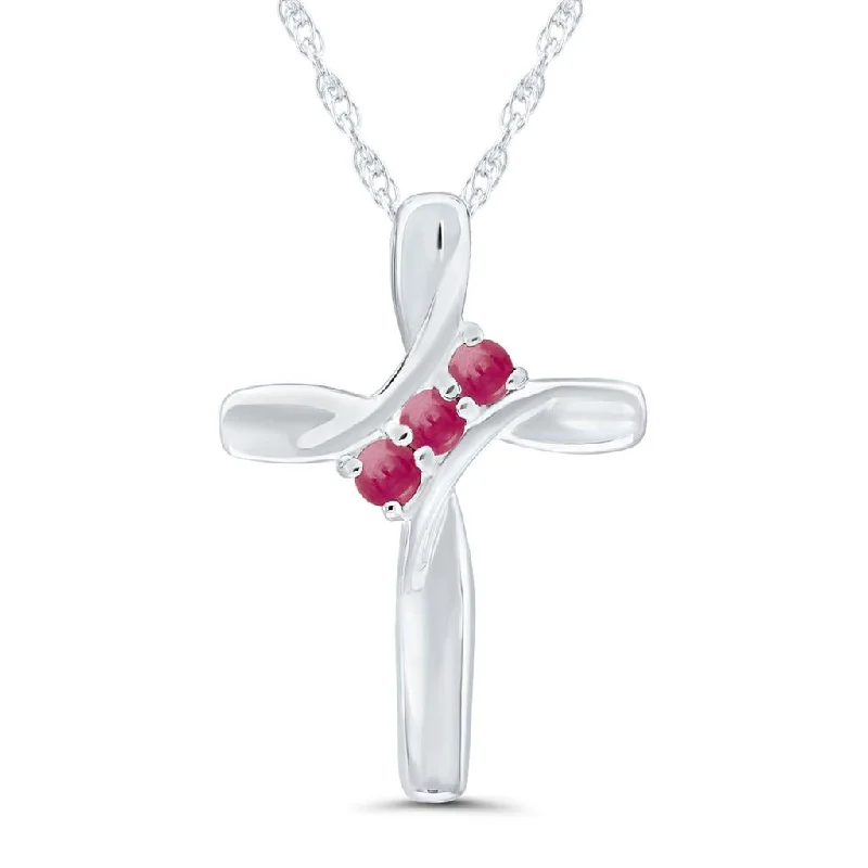 14K White Gold 0.22ctw Ruby Cross Necklace