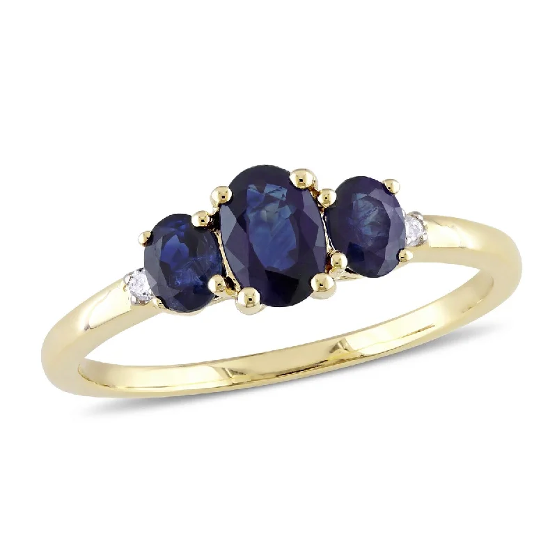 Miadora 1 CT TGW Sapphire Diamond Accents 3-Stone Ring in 10k Yellow Gold