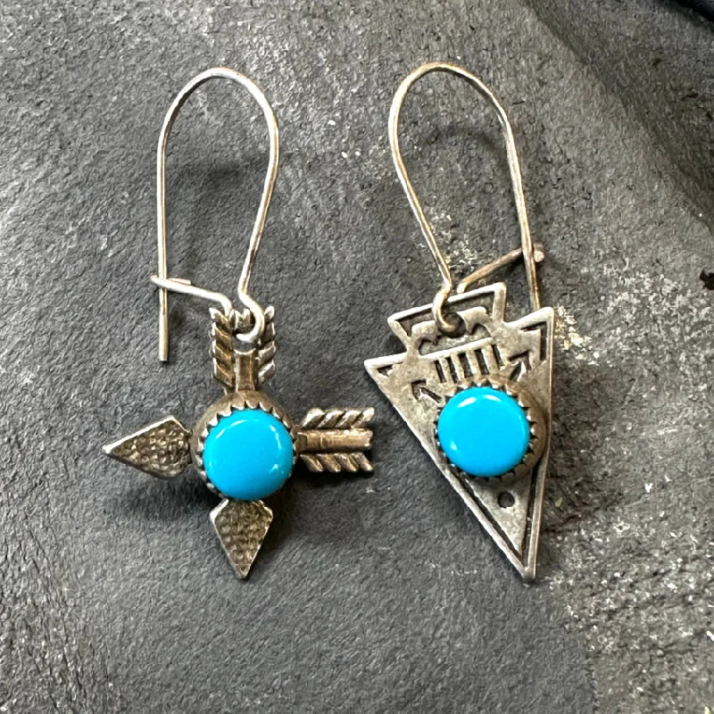 Old Navajo Trading Post Sterling Silver Turquoise Pierced Earrings