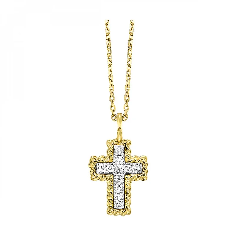 14K Yellow Gold 0.05ctw Diamond Braided Cross Necklace