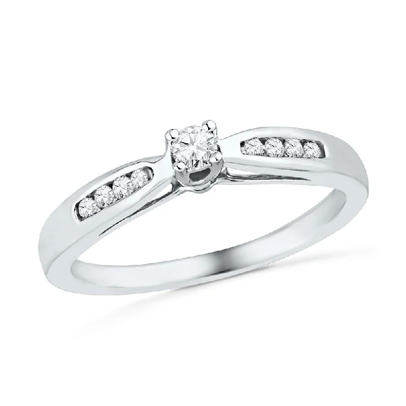 10k White Gold Womens Round Diamond Solitaire Promise Ring (1/5 Cttw, G-H Color, I2-I3 Clarity)