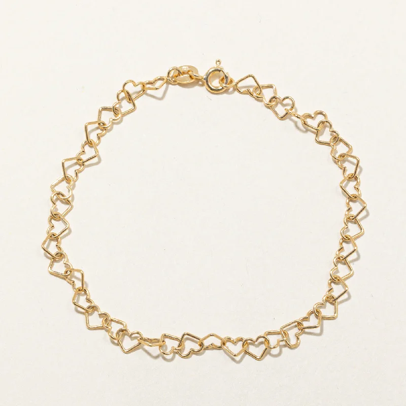 18k Yellow Gold Heart Link Bracelet | 7.25" |