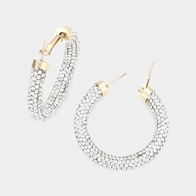 Wona Trading, Inc. - Rhinestone Pave Hoop Earrings