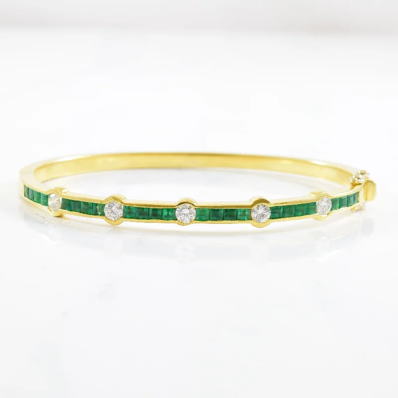 Channel Set Emerald & Diamond Bangle | 0.85ctw, 2.18ctw | 8" |