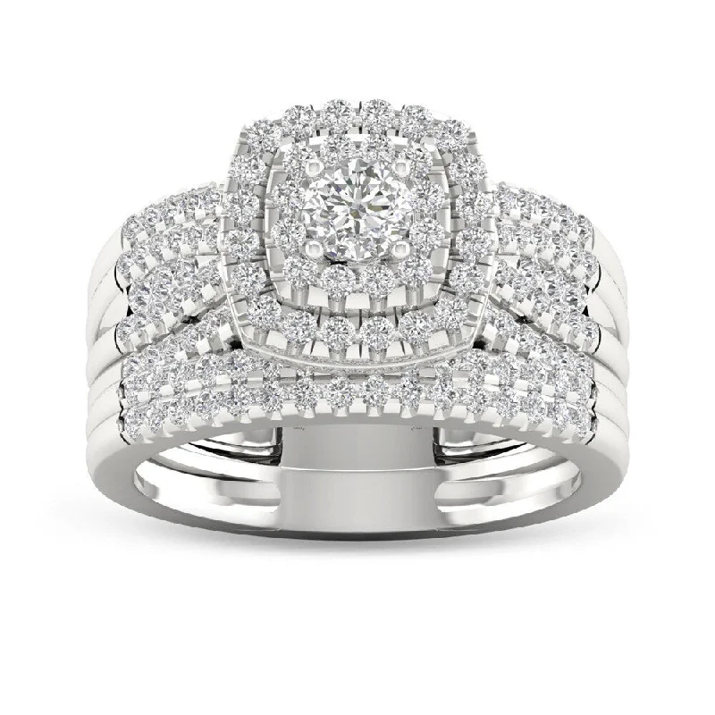 De Couer IGI Certified 10k White Gold 1ct TDW Diamond Bridal Set Ring