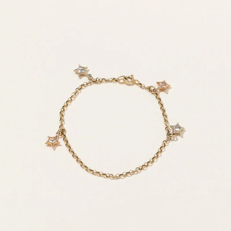 18k Tri Tone Gold Star Charm Bracelet | 7" |