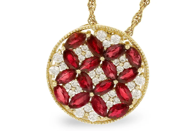 14K Yellow Gold 1.92ctw Ruby & Diamond Floral Medallion Necklace by Allison Kaufman