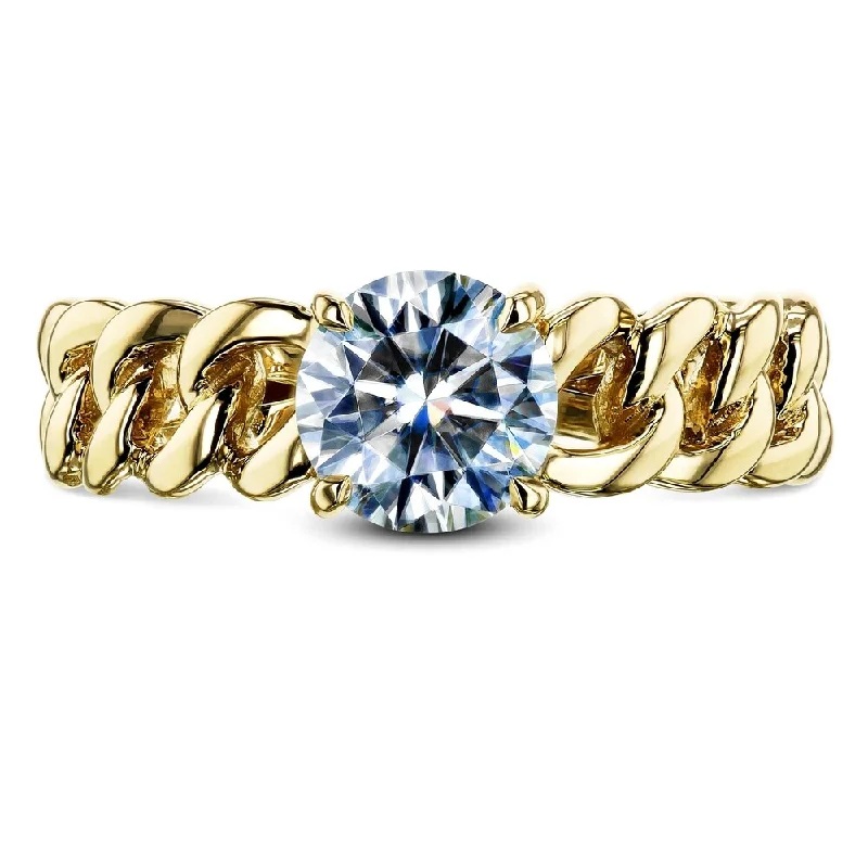 Annello by Kobelli 14k Yellow Gold 6mm Round Moissanite (4/5 Carat) Solitaire Chain Link Ring (GH/VS)