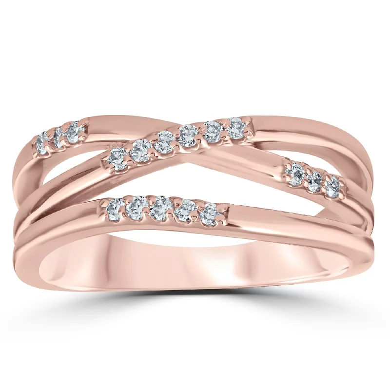 1/6ct Diamond Cross Over Rose Gold Right Hand Multi Rose Ring