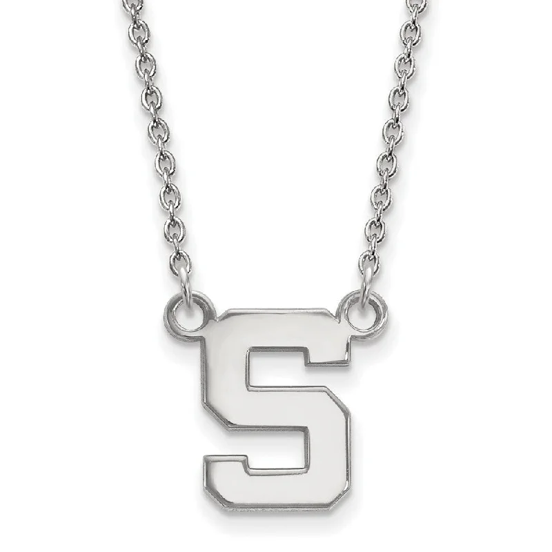 14k White Gold Michigan State Small Initial S Pendant Necklace