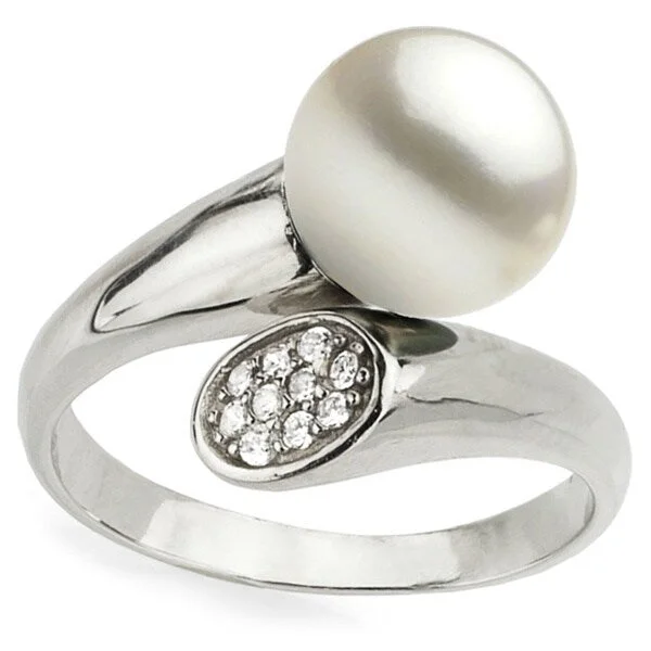 DaVonna Sterling Silver White Pearl and Cubic Zirconia Adjustable Ring