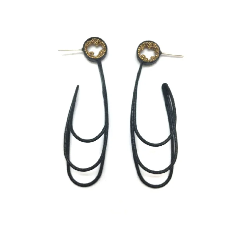 Triple Arabesque Loop Earrings - Black and Gold