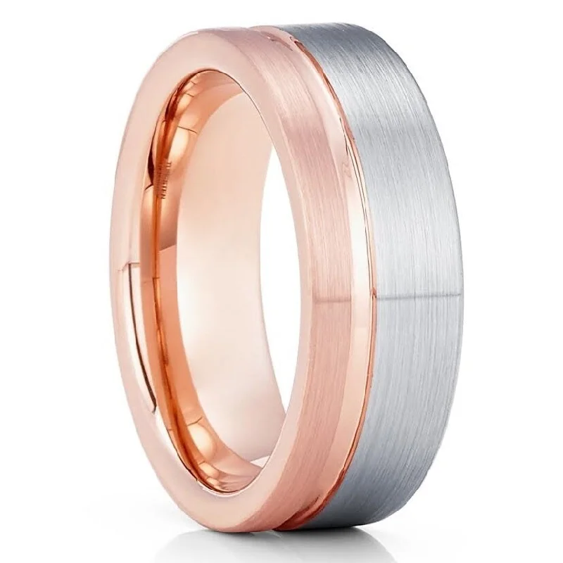 Rose Gold Tungsten Wedding Ring 8Mm Comfort Fit Anniversary Ring Sizes 715