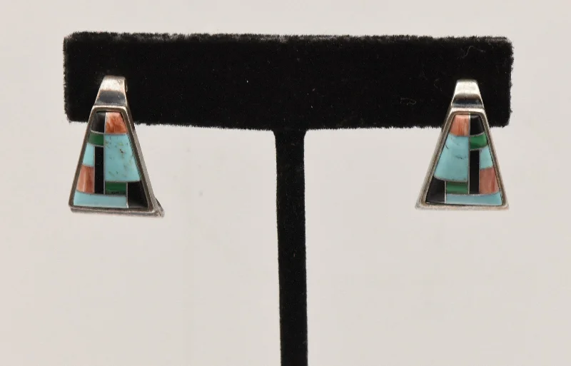 Relios - Vintage Inlaid Sterling Silver Triangular Earrings