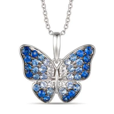 14K White Gold 0.96ctw Ombre Blue & White Sapphire Butterfly Necklace by Le Vian